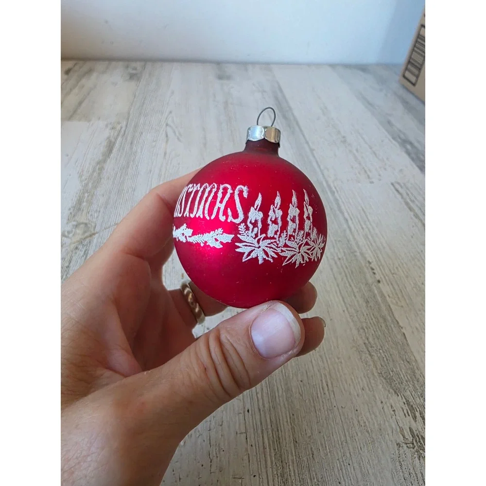 Vintage Merry Christmas candle stencil red ball ornament Xmas tree